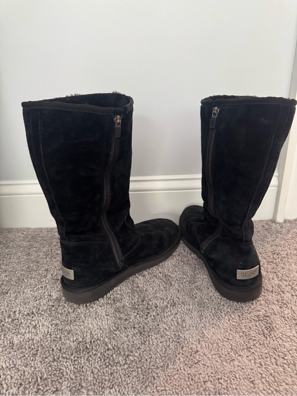 UGG Women’s Black Suede Mid-Calf Zip Boots